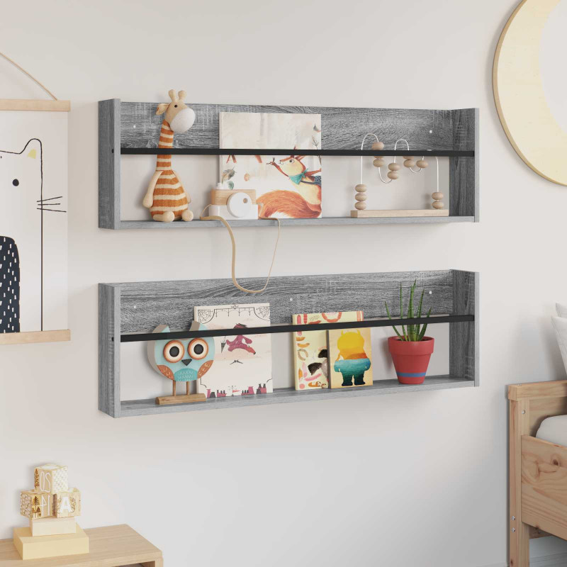 Regał na gazety z półką 2 pcs Szary Sonoma 100 x 12 x 30 cm