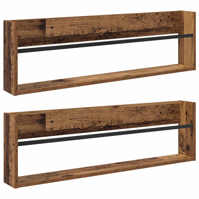 Regał na gazety z półką 2 pcs Stare drewno 100 x 12 x 30 cm