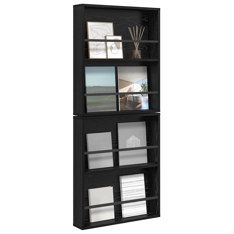 Regał na gazety z półką 2 pcs Czarny Dąb 60 x 12 x 70 cm