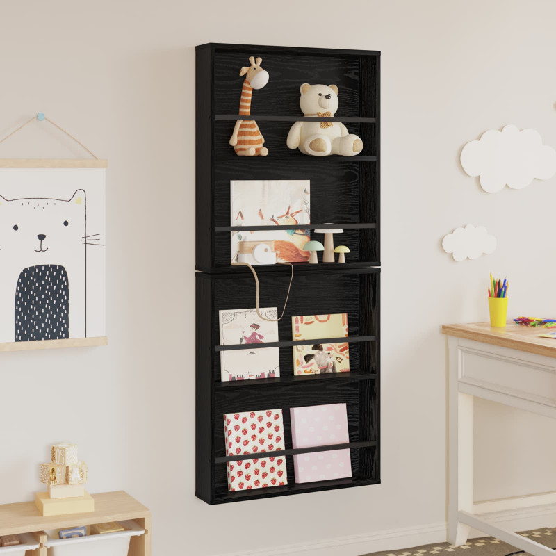 Regał na gazety z półką 2 pcs Czarny Dąb 60 x 12 x 70 cm