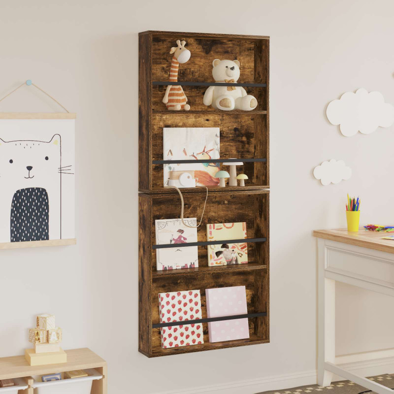 Regał na gazety z półką 2 pcs Dąb wędzony 60 x 12 x 70 cm