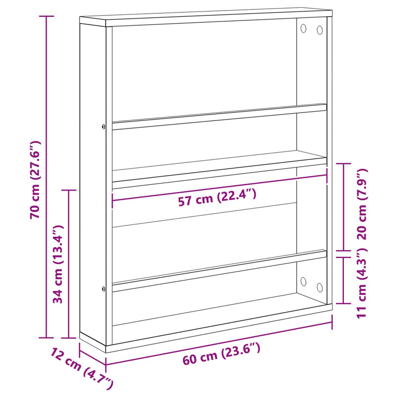 Regał na gazety z półką 2 pcs Dąb wędzony 60 x 12 x 70 cm