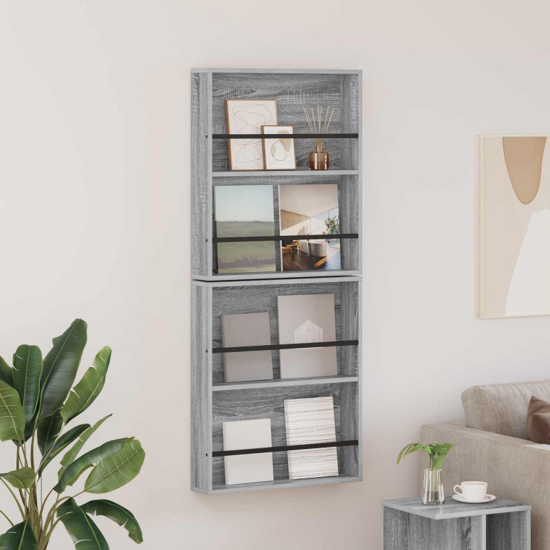 Regał na gazety z półką 2 pcs Szary Sonoma 60 x 12 x 70 cm