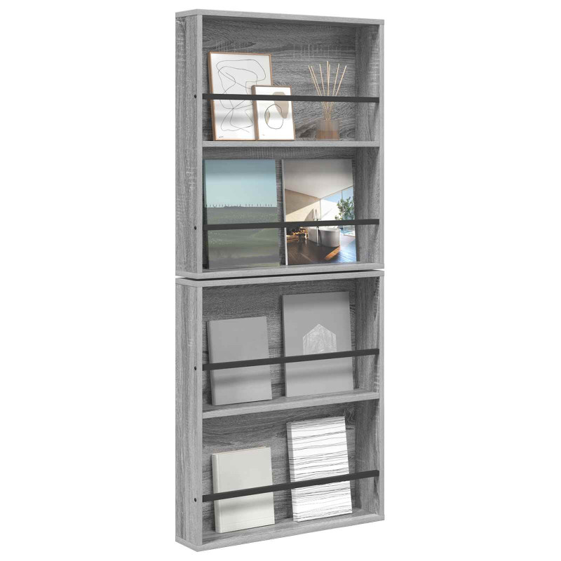 Regał na gazety z półką 2 pcs Szary Sonoma 60 x 12 x 70 cm