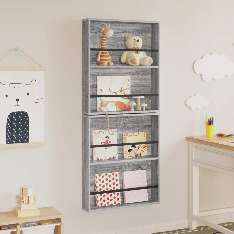Regał na gazety z półką 2 pcs Szary Sonoma 60 x 12 x 70 cm