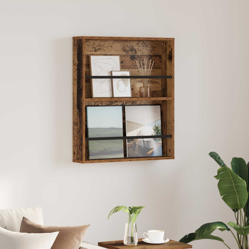Regał na gazety z półką Stare drewno 60 x 12 x 70 cm