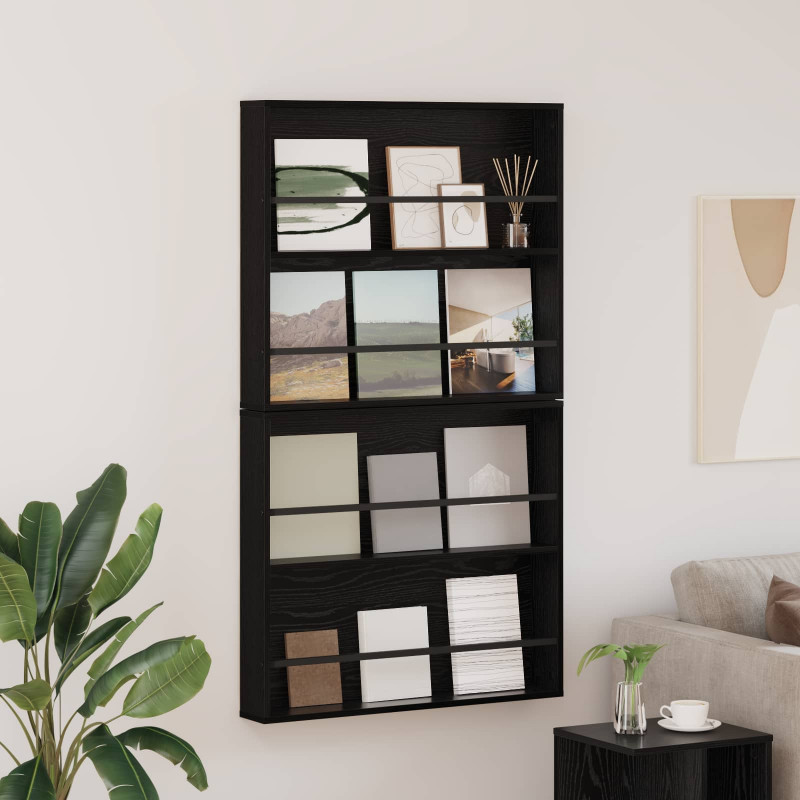 Regał na gazety z półką 2 pcs Czarny Dąb 80 x 12 x 70 cm