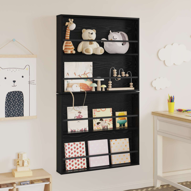 Regał na gazety z półką 2 pcs Czarny Dąb 80 x 12 x 70 cm
