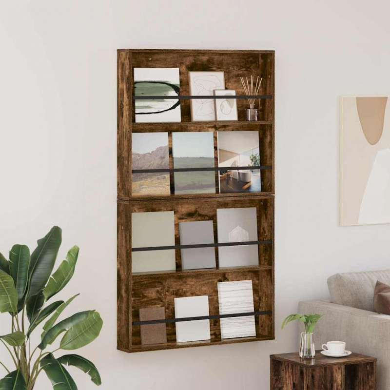 Regał na gazety z półką 2 pcs Dąb wędzony 80 x 12 x 70 cm