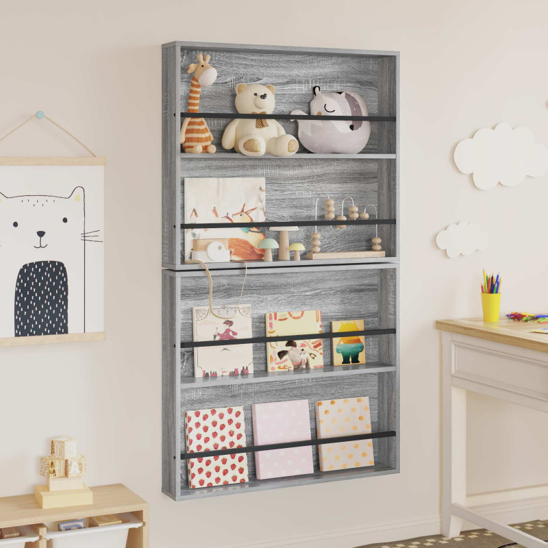 Regał na gazety z półką 2 pcs Szary Sonoma 80 x 12 x 70 cm
