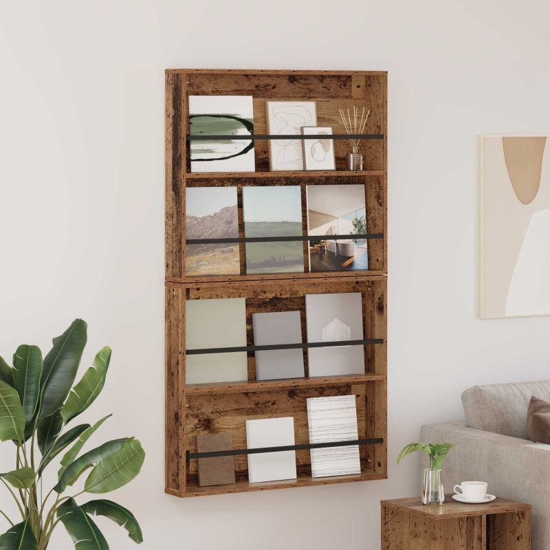 Regał na gazety z półką 2 pcs Stare drewno 80 x 12 x 70 cm