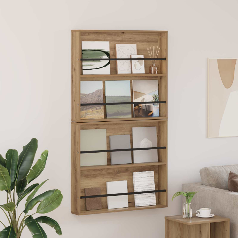 Regał na gazety z półką 2 pcs Dąb rzemieślniczy 80 x 12 x 70 cm