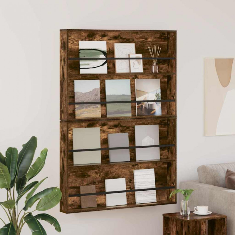Regał na gazety z półką 2 pcs Dąb wędzony 100 x 12 x 70 cm