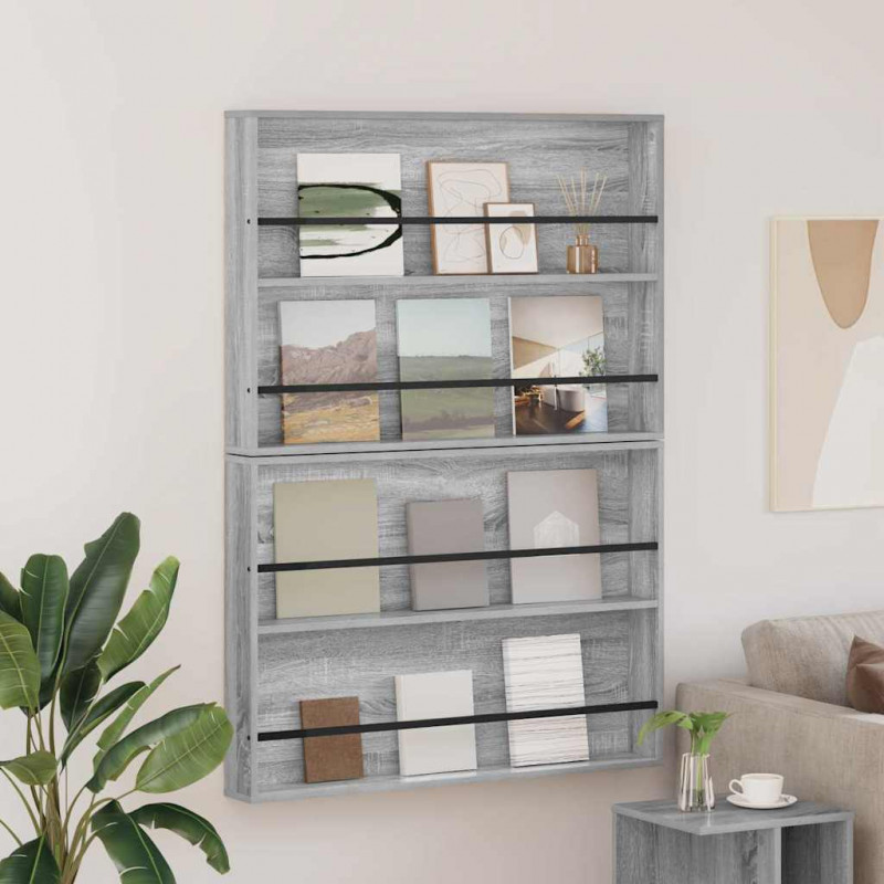 Regał na gazety z półką 2 pcs Szary Sonoma 100 x 12 x 70 cm