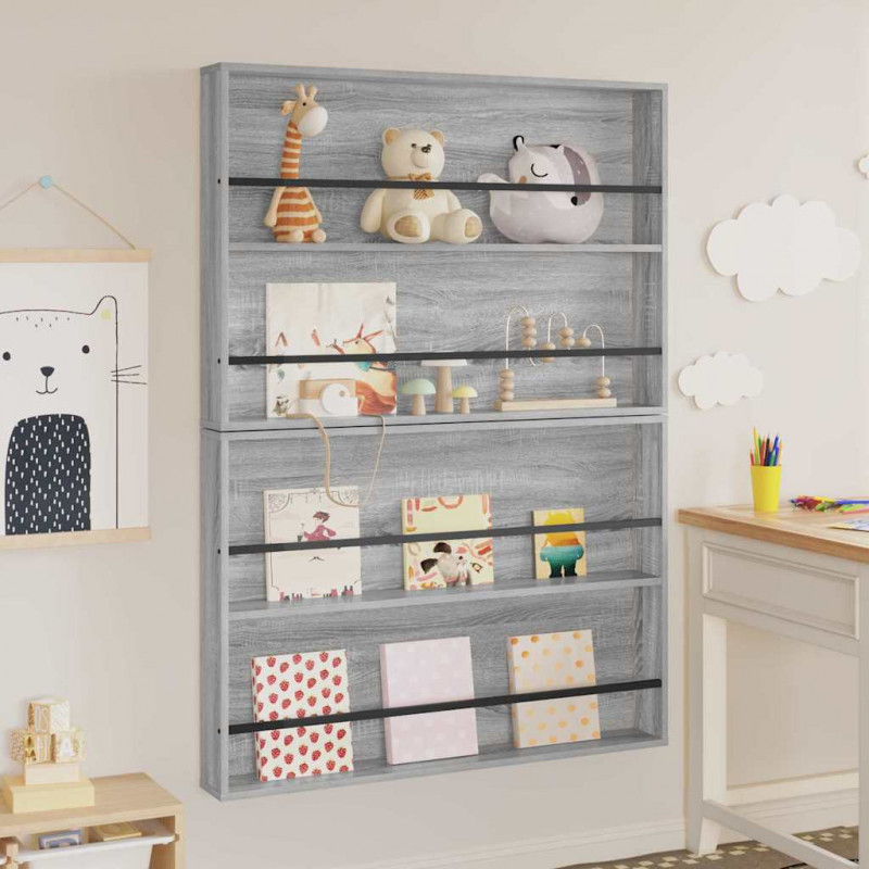 Regał na gazety z półką 2 pcs Szary Sonoma 100 x 12 x 70 cm
