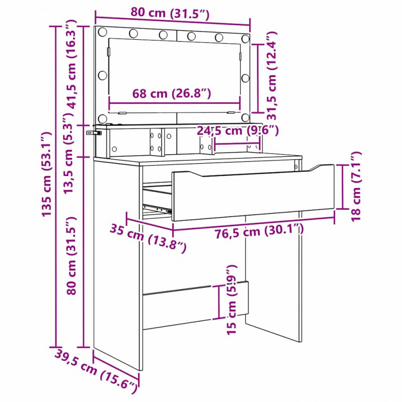 Toaletki do sypialni Wysoki połysk biały 80 x 39,6 x 135 cm