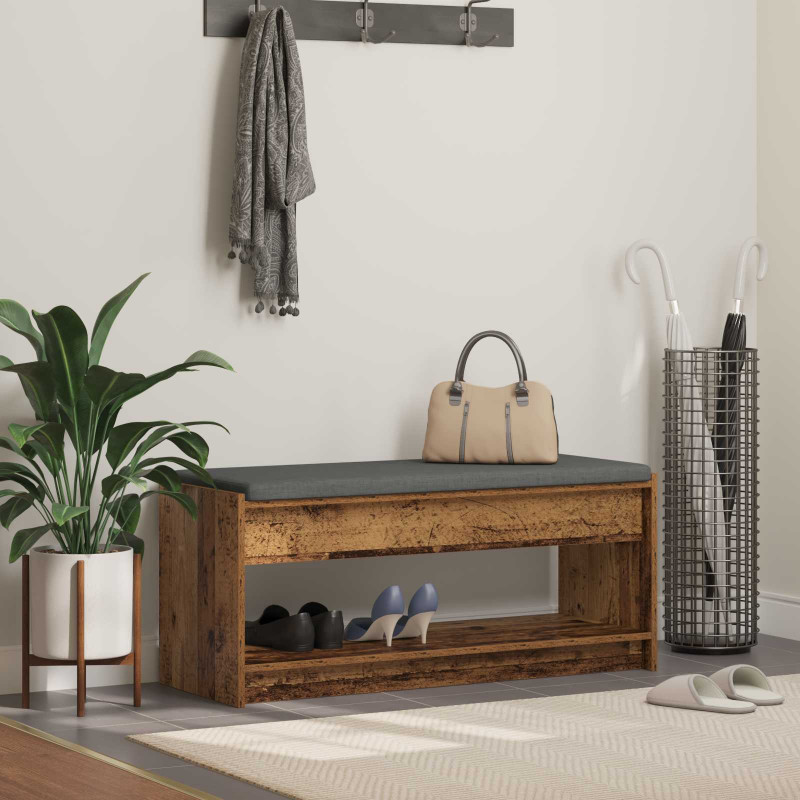 Ławka w przedpokoju z poduszką Stare drewno 103 x 38 x 45 cm