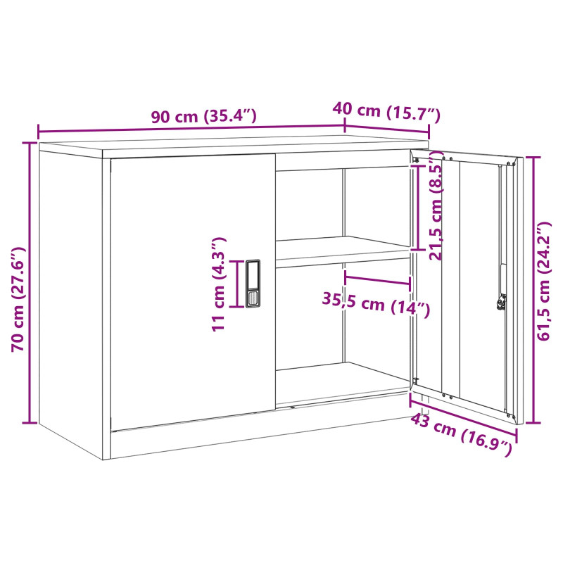 Szafka do przechowywania Czarny 90 x 40 x 70 cm Stal