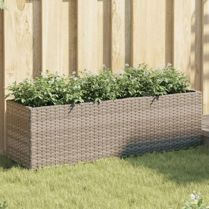Donica ogrodowa z 3 wkładami, szara, 105x30x32 cm, rattan PE