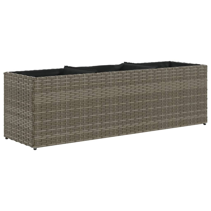 Donica ogrodowa z 3 wkładami, szara, 105x30x32 cm, rattan PE