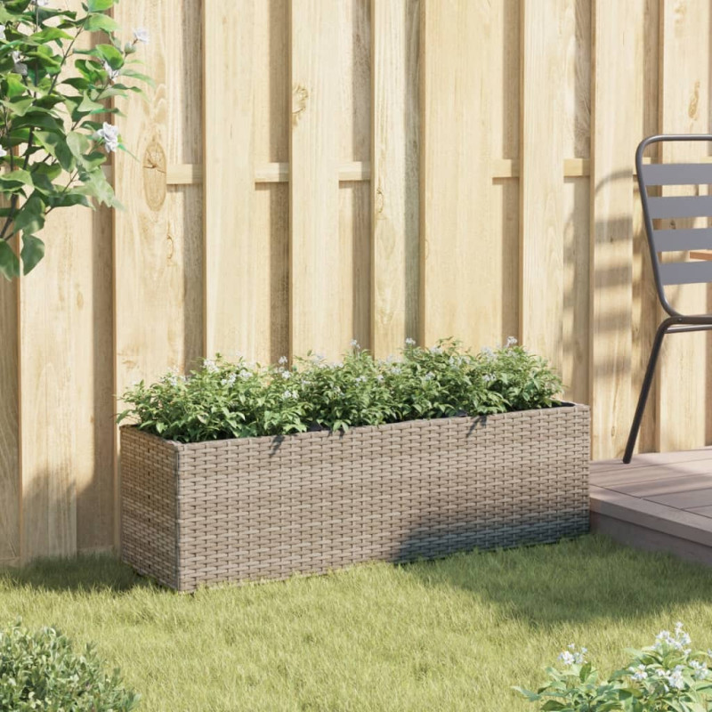 Donica ogrodowa z 3 wkładami, szara, 105x30x32 cm, rattan PE