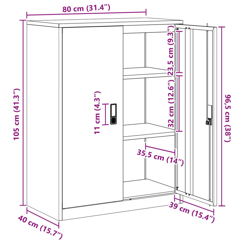 Szafka do przechowywania Czarny 80 x 40 x 105 cm Stal