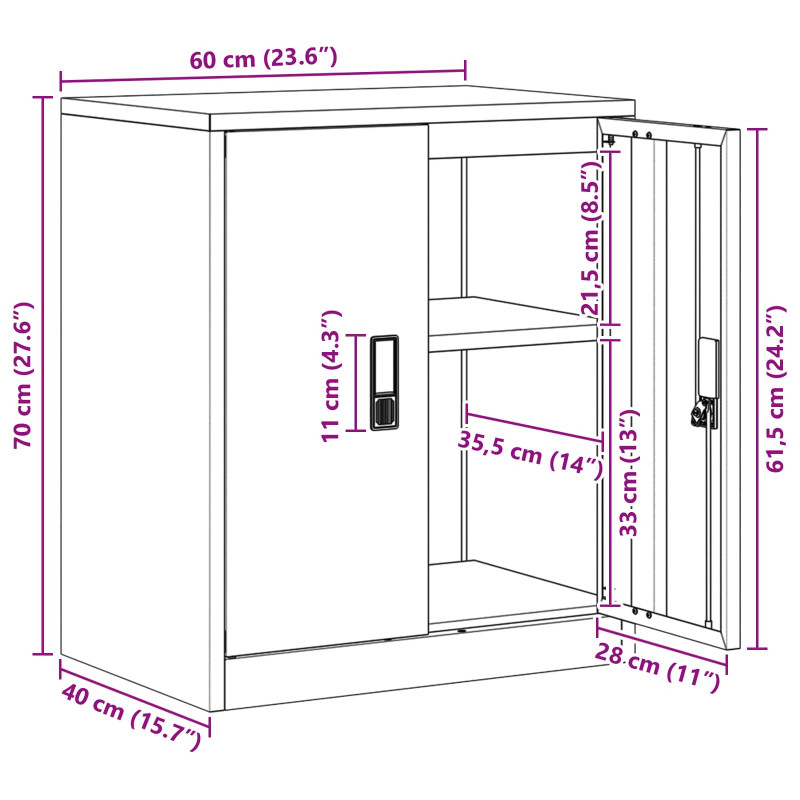 Szafka do przechowywania Antracyt 60 x 40 x 70 cm Stal