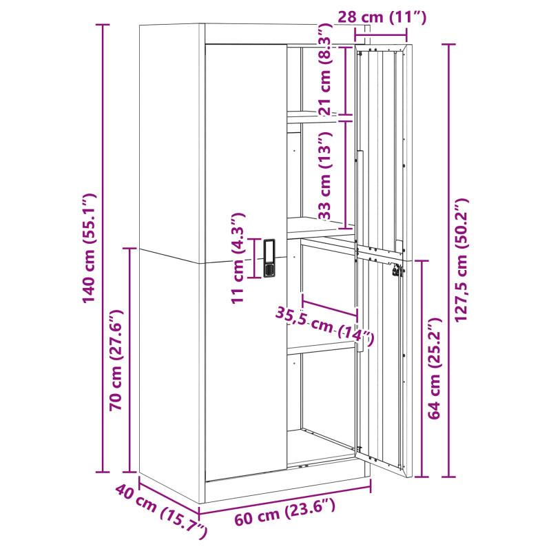 Szafka do przechowywania Czarny 60 x 40 x 140 cm Stal