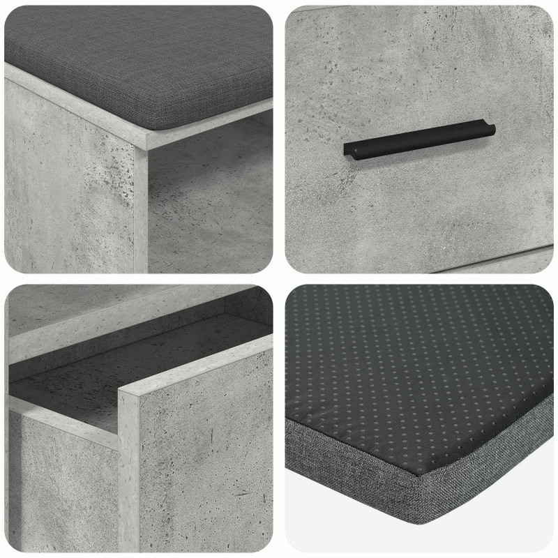 Ławka w przedpokoju z poduszką Betonowy Szary 100 x 38 x 46 cm