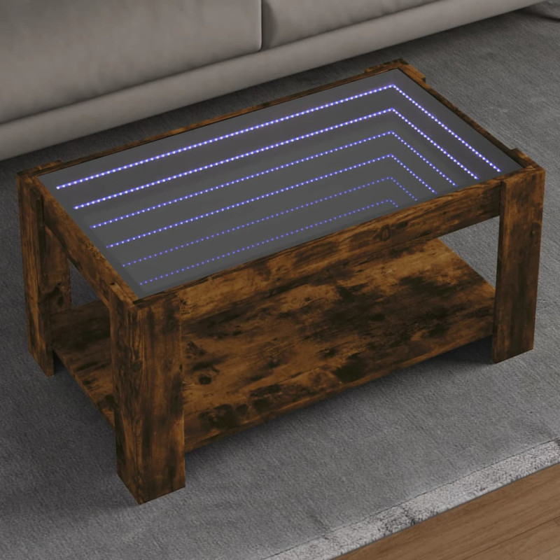 Stolik kawowy z LED, opalany dąb, 93x53x45 cm