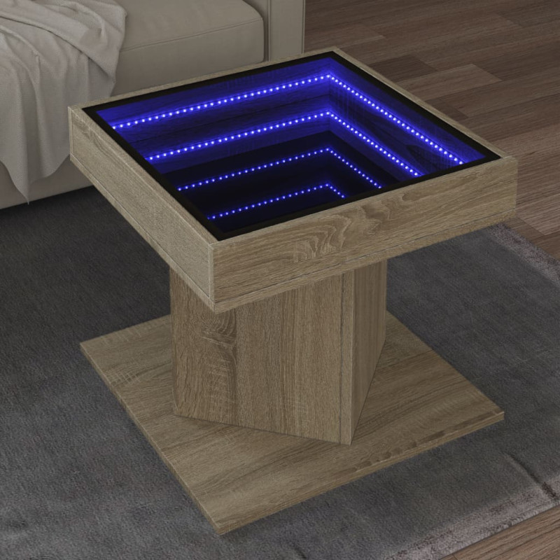 Stolik kawowy z LED, dąb sonoma, 50x50x45 cm