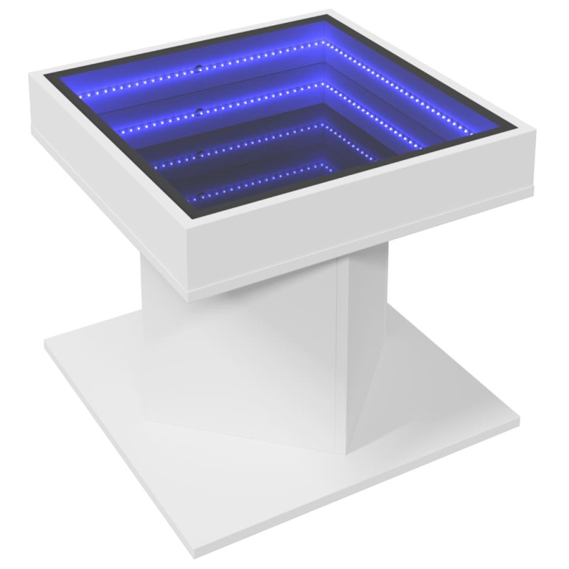 Stolik kawowy z LED, biały 50x50x45 cm, materiał drewnopochodny