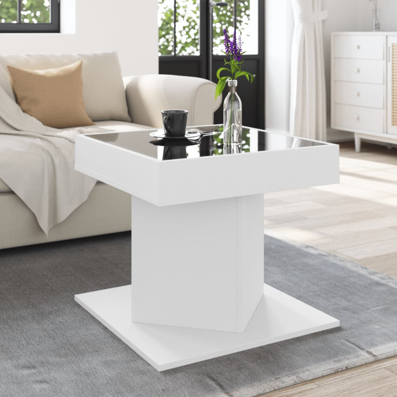 Stolik kawowy z LED, biały 50x50x45 cm, materiał drewnopochodny