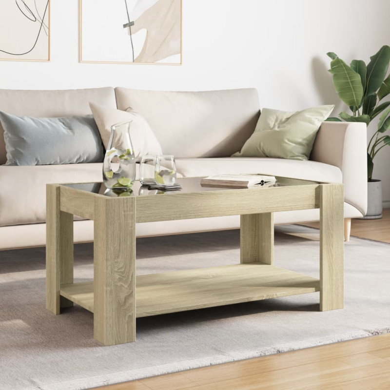 Stolik kawowy z LED, dąb sonoma, 93x53x45 cm