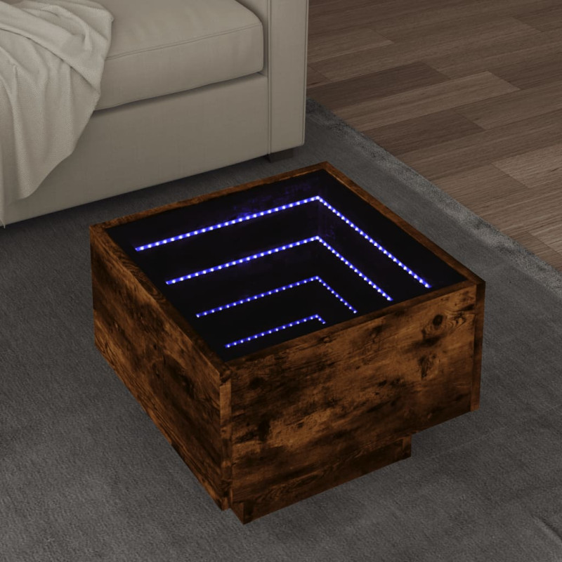 Stolik boczny z LED, dąb opalany, 40x40x30 cm