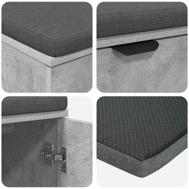 Ławka w przedpokoju z poduszką Betonowy Szary 100 x 38 x 46 cm