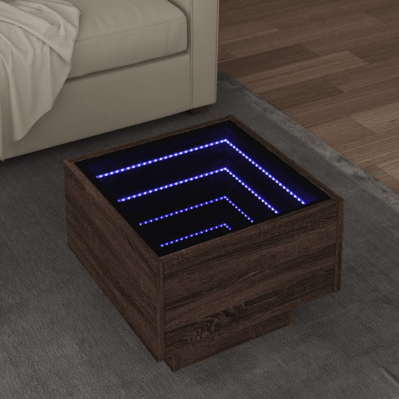 Stolik boczny z LED, brązowy dąb, 40x40x30 cm