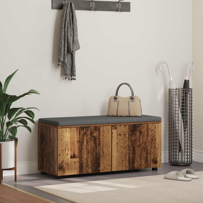 Ławka w przedpokoju z poduszką Stare drewno 100 x 38 x 46 cm