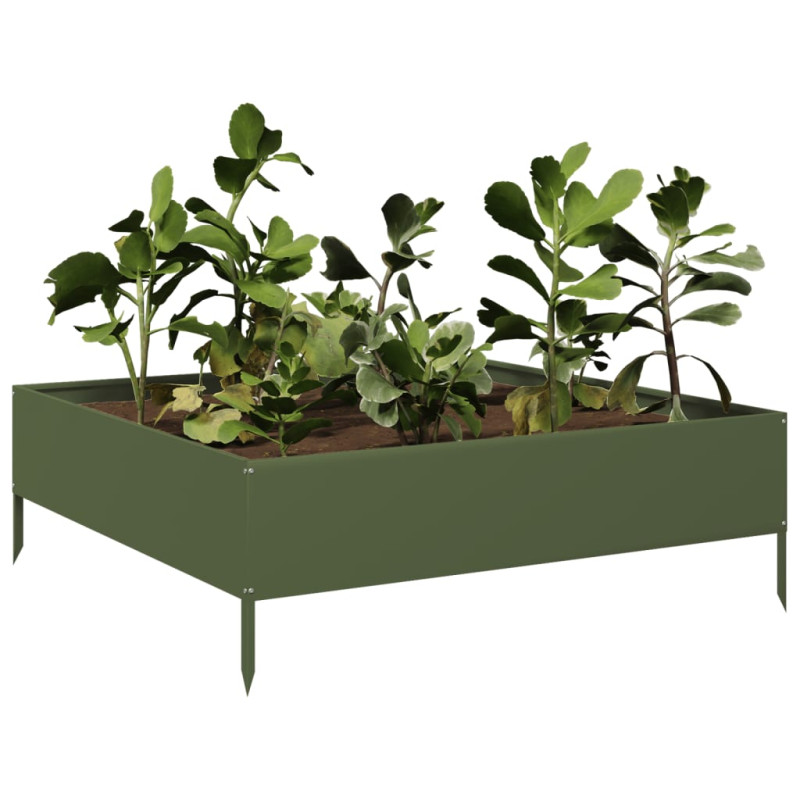 Podwyższona donica, oliwkowa, 100x100x33,5 cm, stal