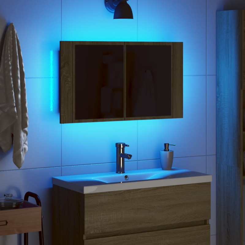 Szafka z lustrem i LED, dąb sonoma, 80x12x45 cm