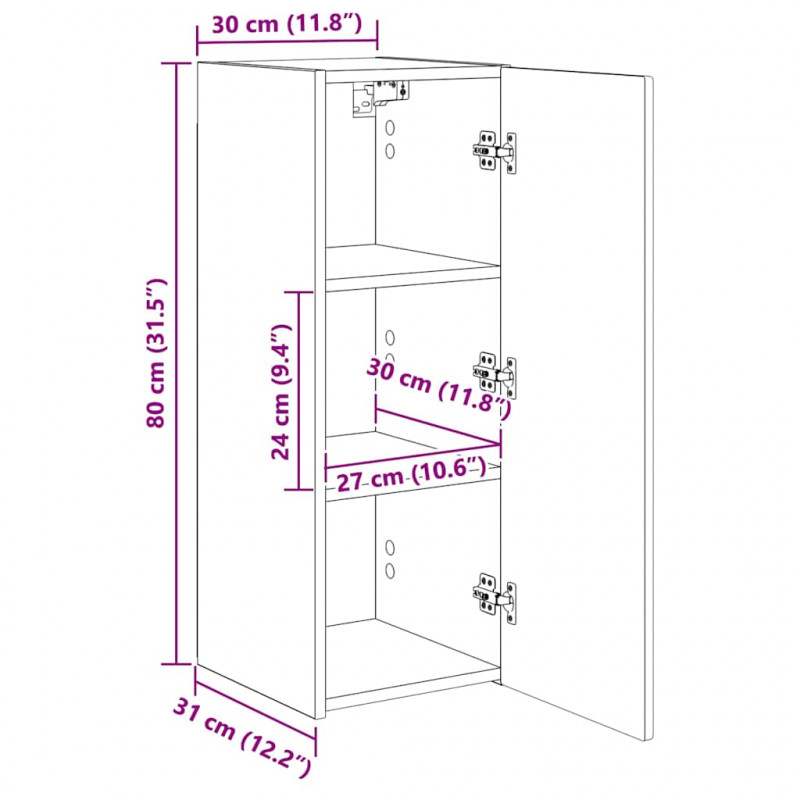 Szafka pod telewizor 2 pcs Czarny 30 x 31 x 80 cm