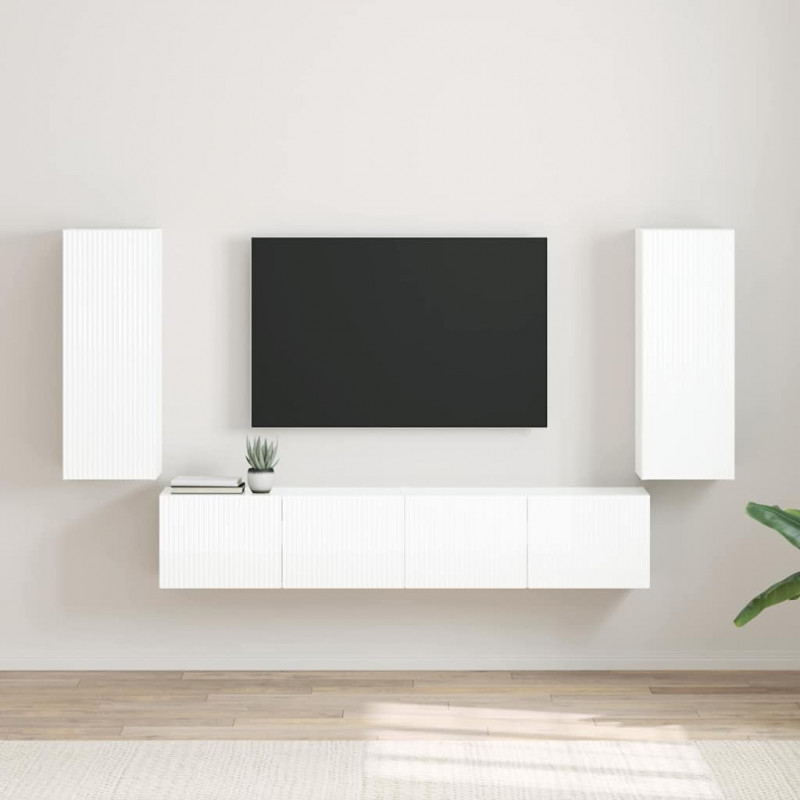 Szafka pod telewizor 2 pcs Błyszcząca biel 30 x 31 x 80 cm