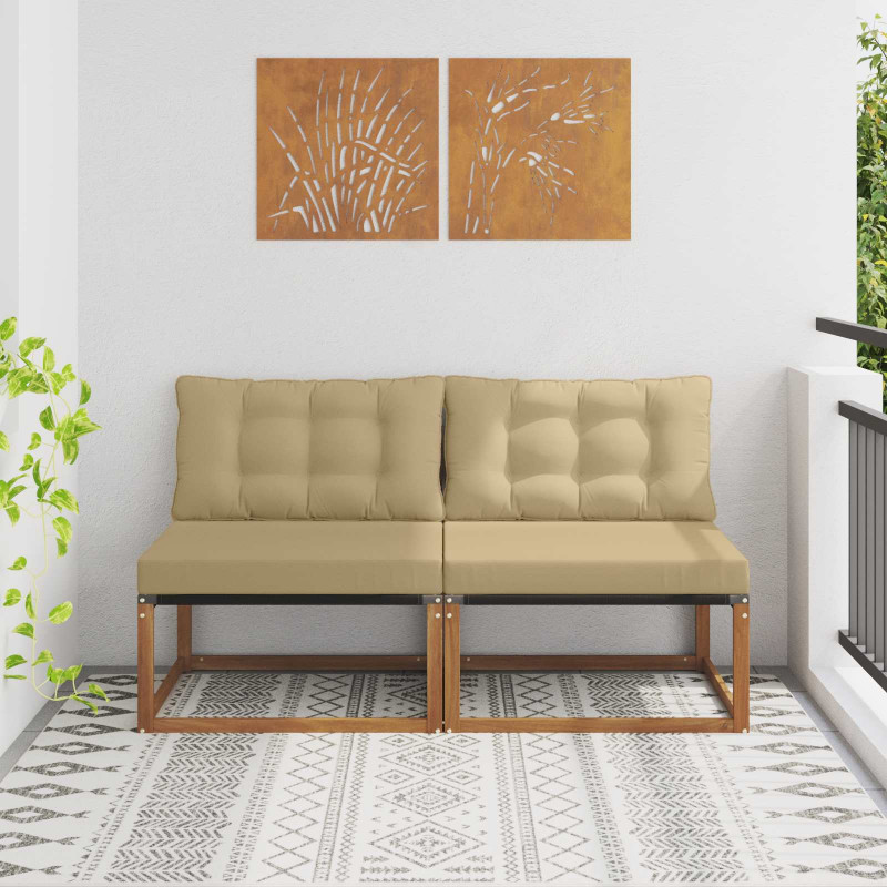 2 Sztuka Środkowa sofa ogrodowa Lite Drewno Akacji Naturalny