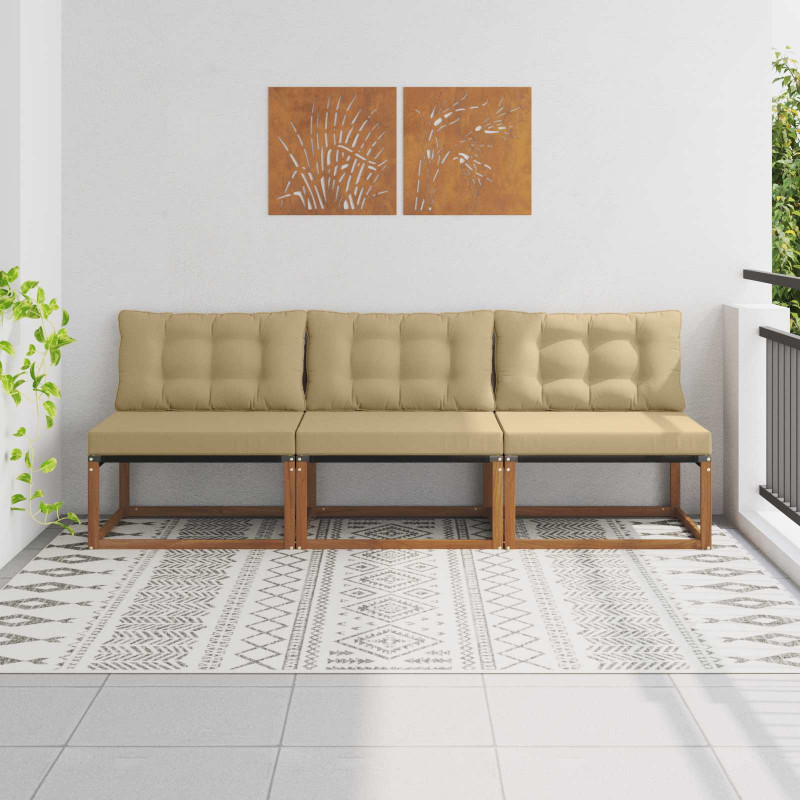3 Sztuka Środkowa sofa ogrodowa Lite Drewno Akacji Naturalny