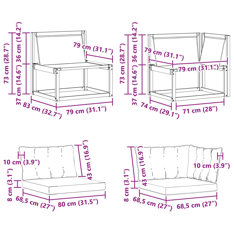 Modułowa sofa na zewnątrz 2 Sztuka Naturalny Lite Drewno Akacji
