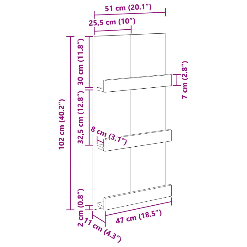 Regał na gazety Biały 51 x 11 x 102 cm Materiał drewnopochodny