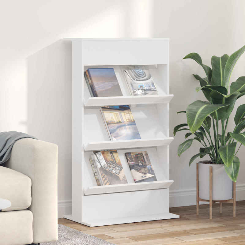 Regał na gazety Biały 70 x 41 x 126 cm Materiał drewnopochodny