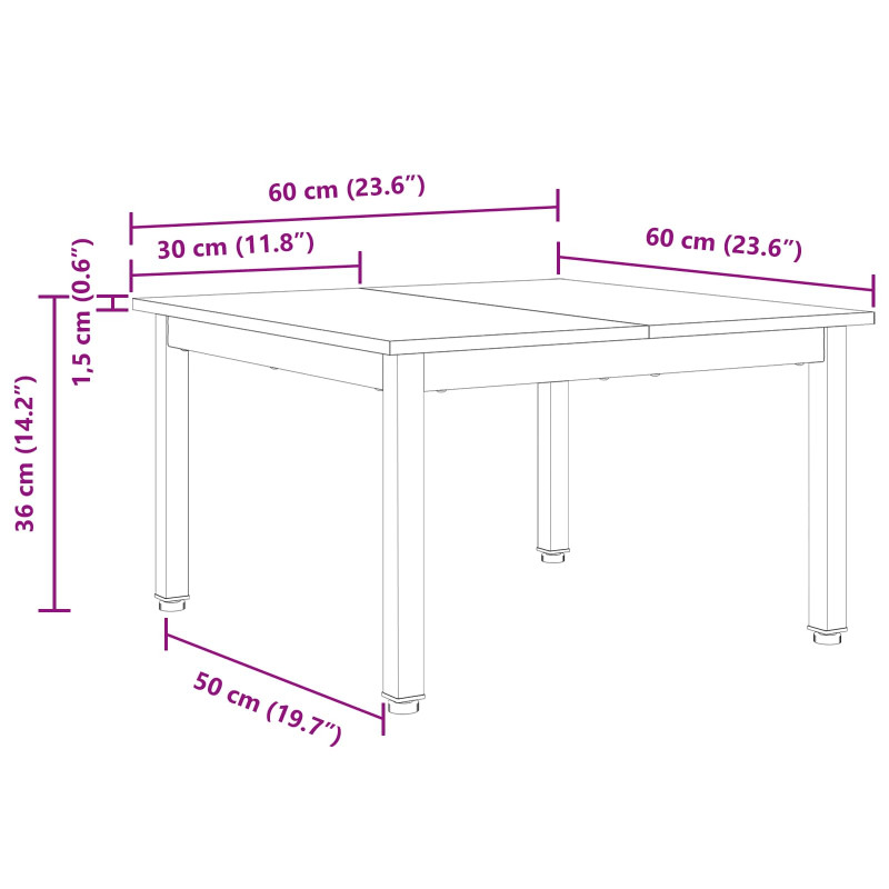Stolik kawowy Biały 60 x 60 x 36 cm Lite drewno sosnowe