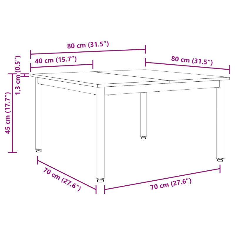 Stolik kawowy Naturalny 80 x 80 x 45 cm Lite drewno sosnowe
