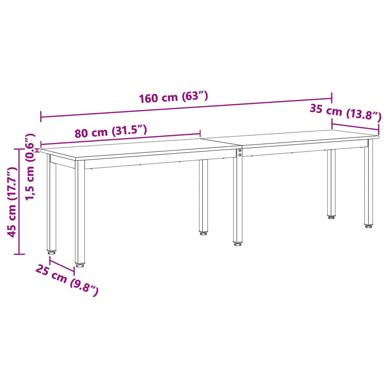 ławka Naturalny 160 x 35 x 45 cm Lite drewno sosnowe